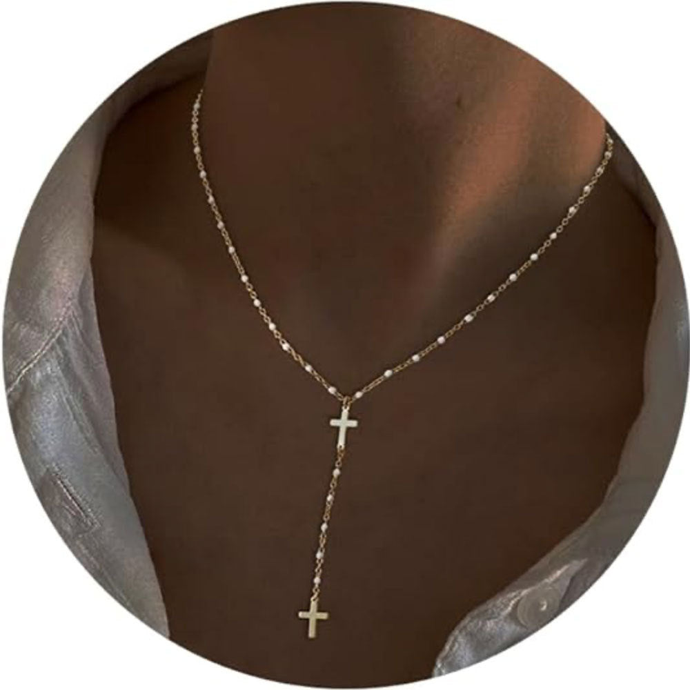 Fashion Cross Necklace Exquisite Y-shaped Bead Necklace - Fashion Cross Bead Necklace Exquisite Y-shaped Design