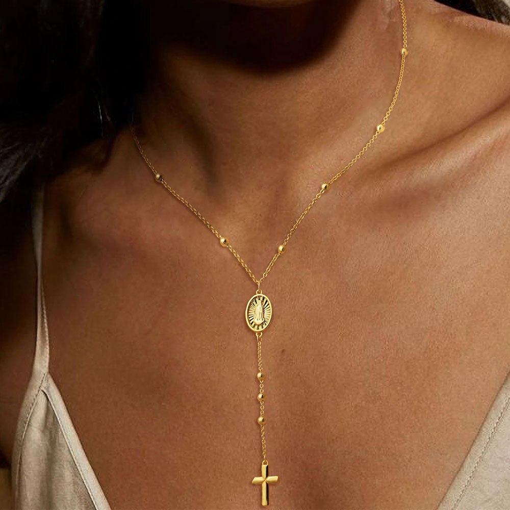 Fashion Cross Bead Necklace Exquisite Copper Chain Pendant Jewelry - Y-shaped Design fashion cross bead necklace