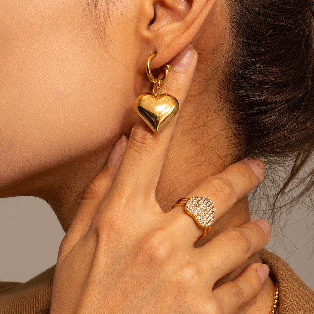 Stainless Steel Women’s Heart Geometric Electroplating Earrings for the United States - Chic Hearts in Retro