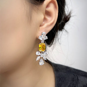 Electroplated Yellow Diamond Earrings Female Copper Silver Needle Retro Pack - Sparkle Like a Star with Crazy yellow