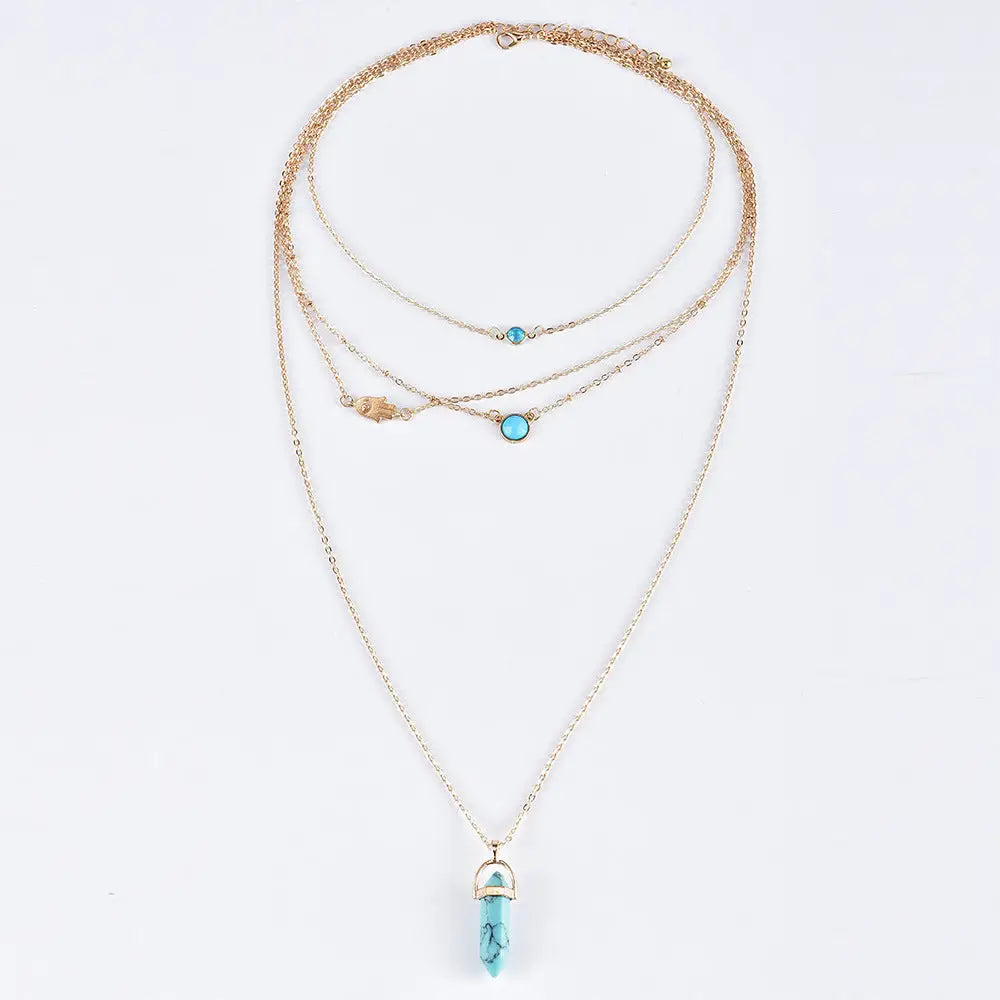 Fashion Eye Natural Tophus Necklace Crystal Column Pendant Necklace Combination