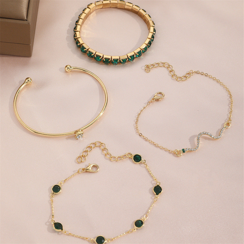Fashion Green Grandmother Diamond Snake Style Alloy Bracelet Set - Teleplus fashion green grandmother diamond stretch