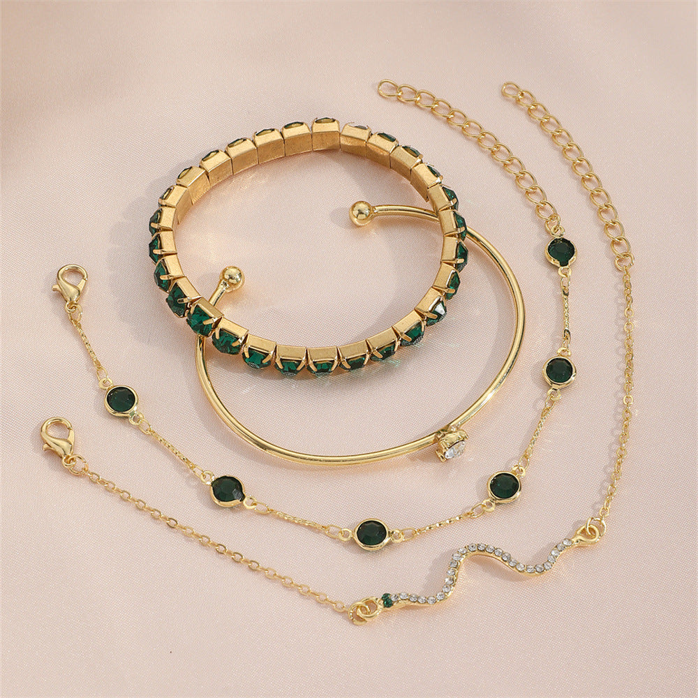 Fashion Green Grandmother Diamond Snake Style Alloy Bracelet Set - Teleplus fashion green grandmother diamond stretch