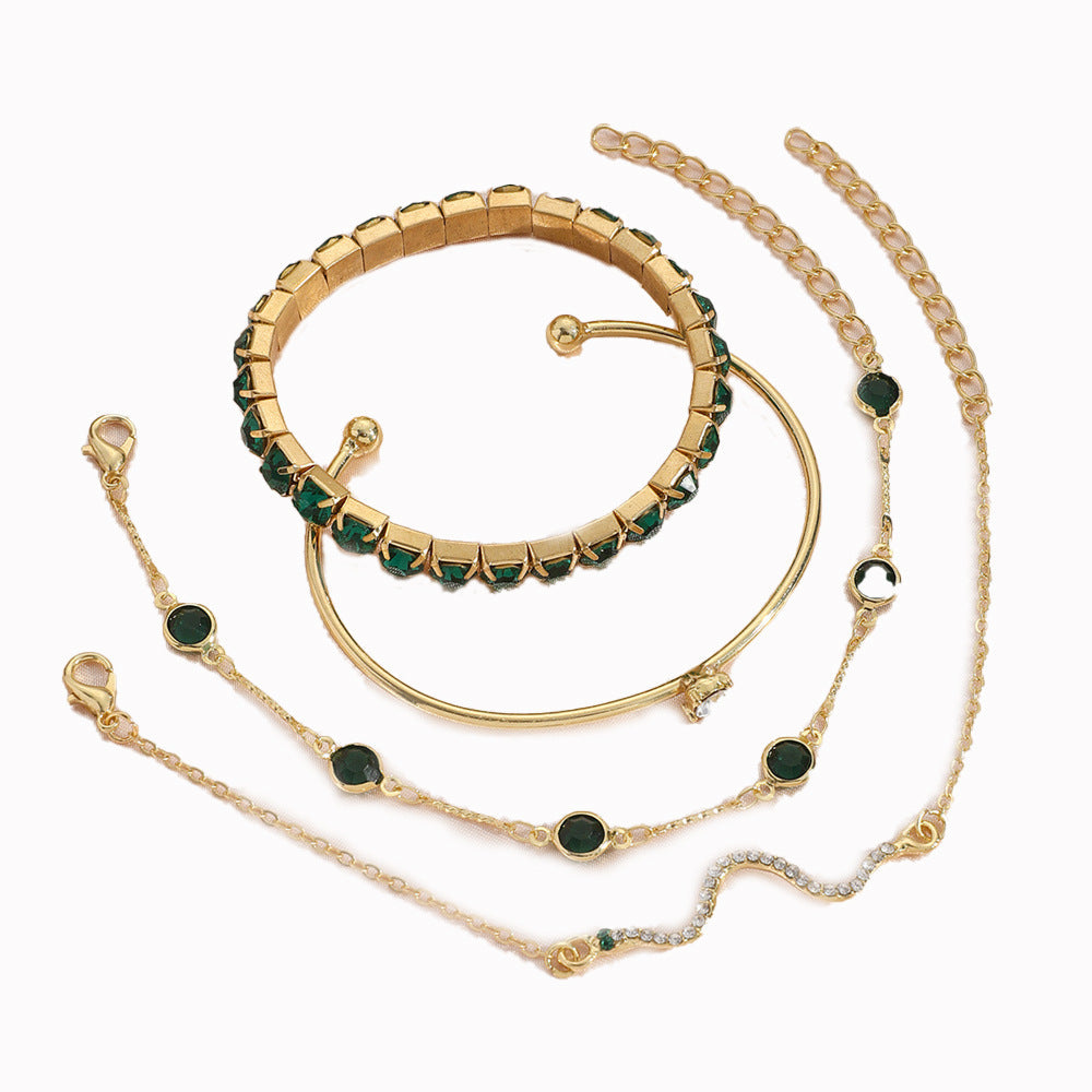 Fashion Green Grandmother Diamond Snake Style Alloy Bracelet Set - Teleplus fashion green grandmother diamond stretch