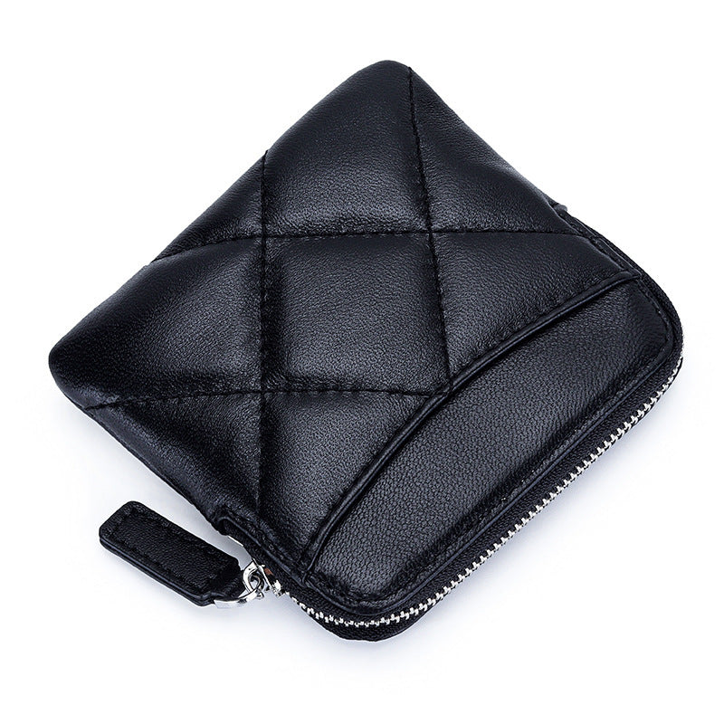 Fashion Leather Embroidered Sheepskin Coin Purse for Men and Women - Short Fashionable Sheep Lovers short sheepskin
