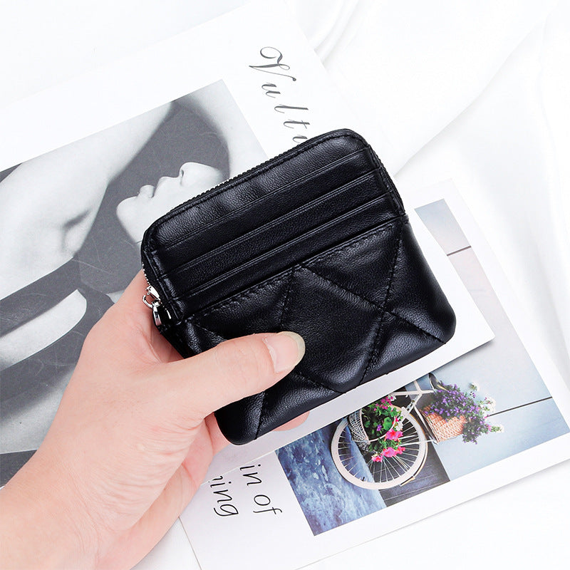 Fashion Leather Embroidered Sheepskin Coin Purse for Men and Women - Short Fashionable Sheep Lovers short sheepskin