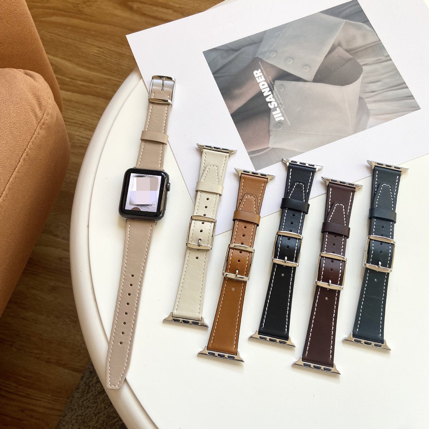 Fashion Leather Strap with Square Buckle in Apricot Beige and Yellow-Brown - Reddish Brown fashion leather strap square