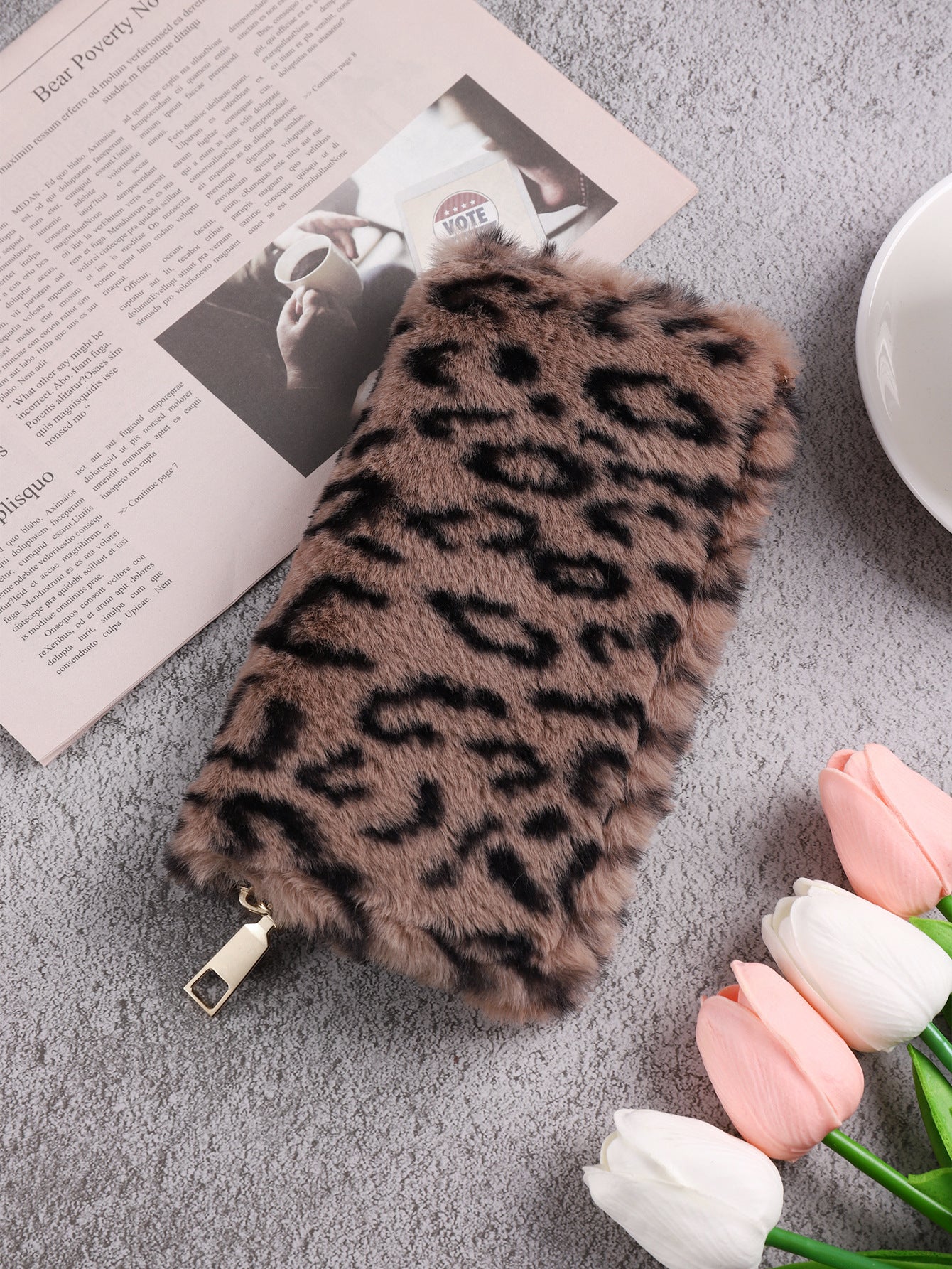 Fashion Leopard Print Anti-Theft Wallet with Creative Plush Coin Purse - for Style Cats creative plush coin purse