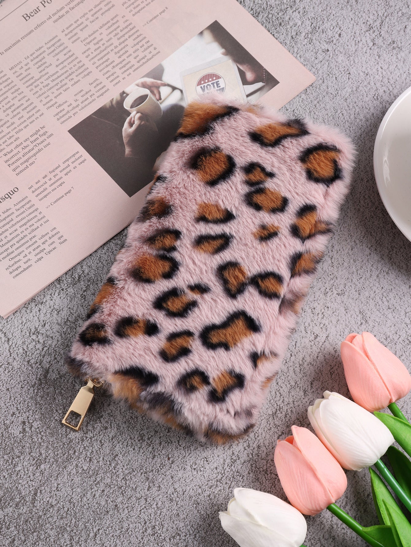 Fashion Leopard Print Anti-Theft Wallet with Creative Plush Coin Purse - for Style Cats creative plush coin purse