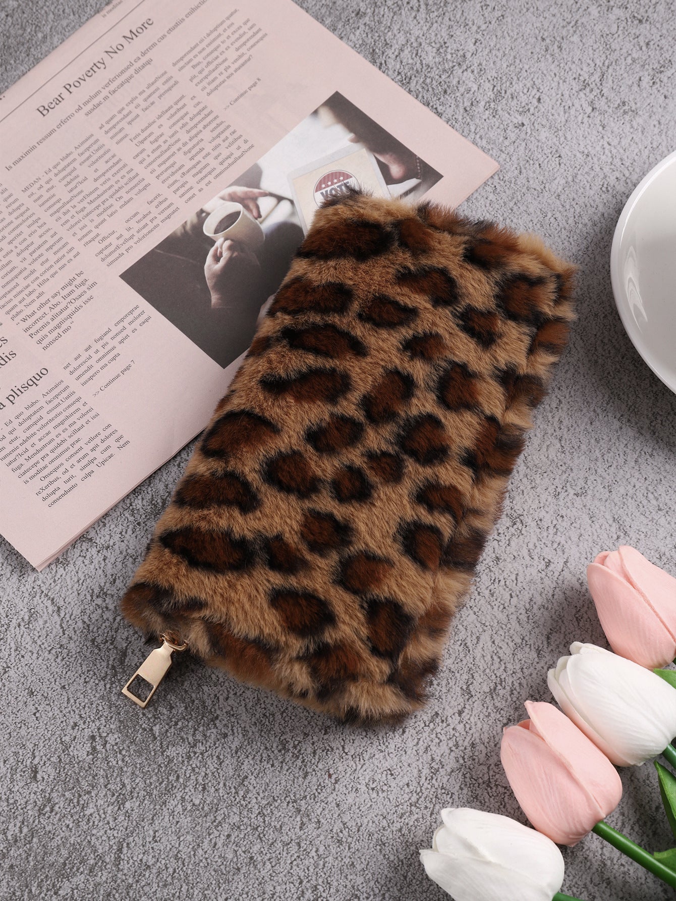 Fashion Leopard Print Anti-Theft Wallet with Creative Plush Coin Purse - for Style Cats creative plush coin purse