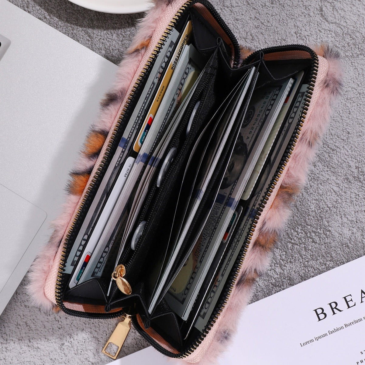 Fashion Leopard Print Anti-Theft Wallet with Creative Plush Coin Purse - for Style Cats creative plush coin purse