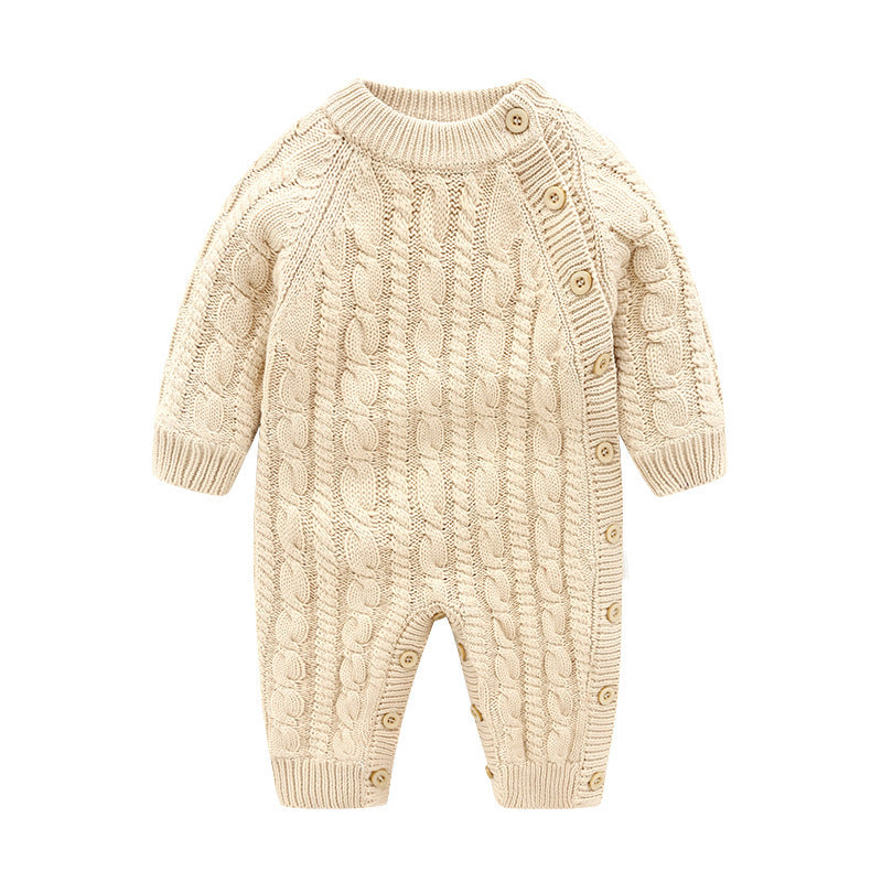 Fashion Newborn Baby Fleece-lined Jumpsuit - Hemp Pattern Jumpsuit for Stylish Tiny Trendsetters