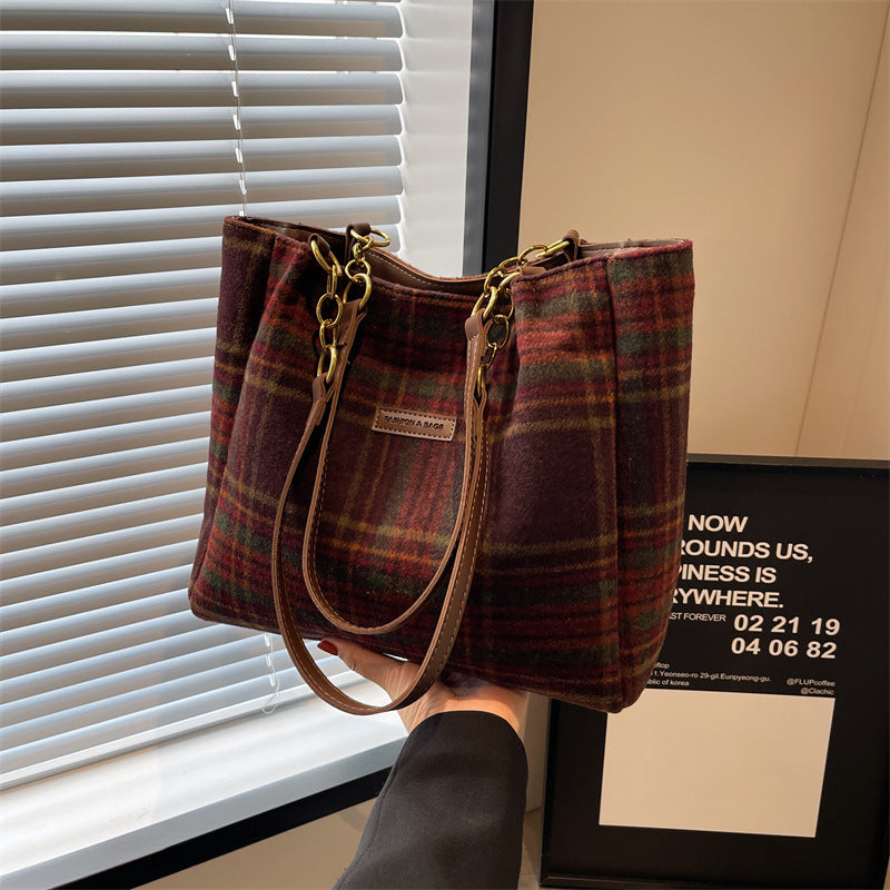 Fashion Personality Plaid Crossbody Bag with Green and Brown Tones - Teleplus fashion personality plaid tote bag