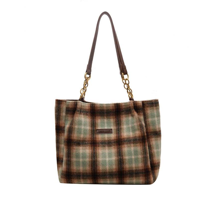 Fashion Personality Plaid Crossbody Bag with Green and Brown Tones - Teleplus fashion personality plaid tote bag