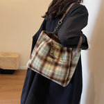 Fashion Personality Plaid Crossbody Bag with Green and Brown Tones - Teleplus fashion personality plaid tote bag