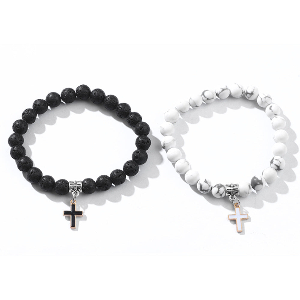 Fashion Personality Volcanic Rock Cross Bracelet - Fashion Personality Volcanic Rock Cross Bracelet Set