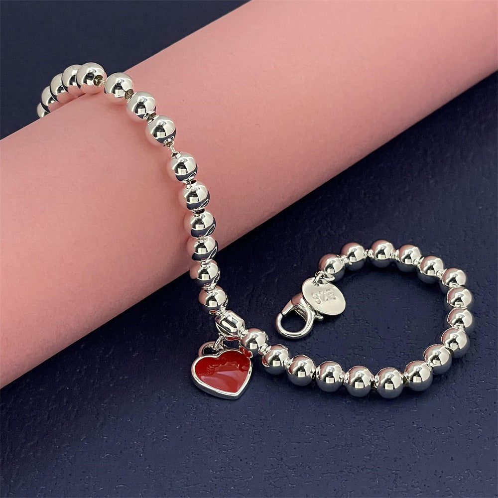 Fashion Personalized Red Heart Bracelet in Silver with Round Design - Teleplus for Women fashion personalized red heart