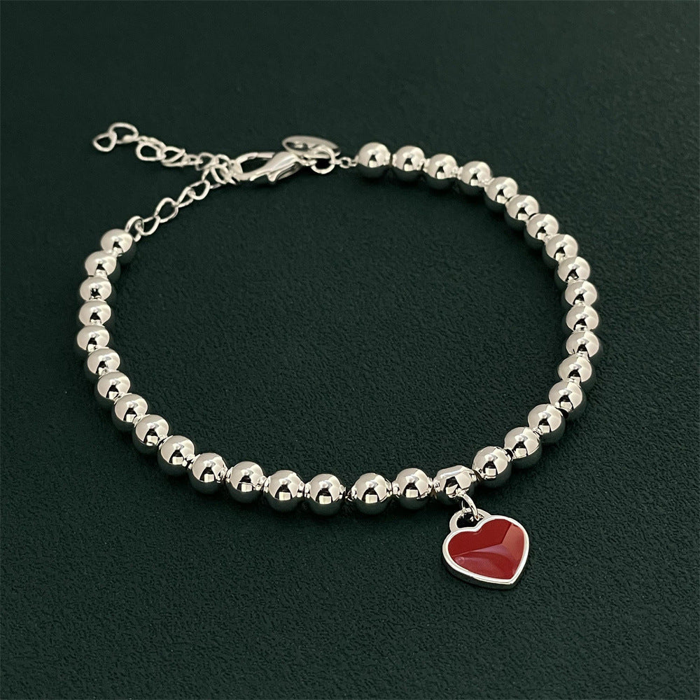 Fashion Personalized Red Heart Bracelet in Silver with Round Design - Teleplus for Women fashion personalized red heart