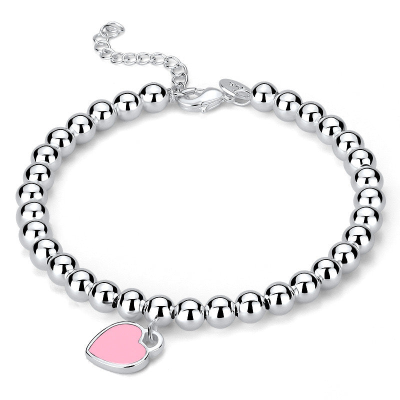 Fashion Personalized Red Heart Bracelet in Silver with Round Design - Teleplus for Women fashion personalized red heart
