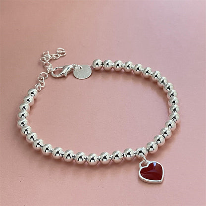 Fashion Personalized Red Heart Bracelet in Silver with Round Design - Teleplus for Women fashion personalized red heart