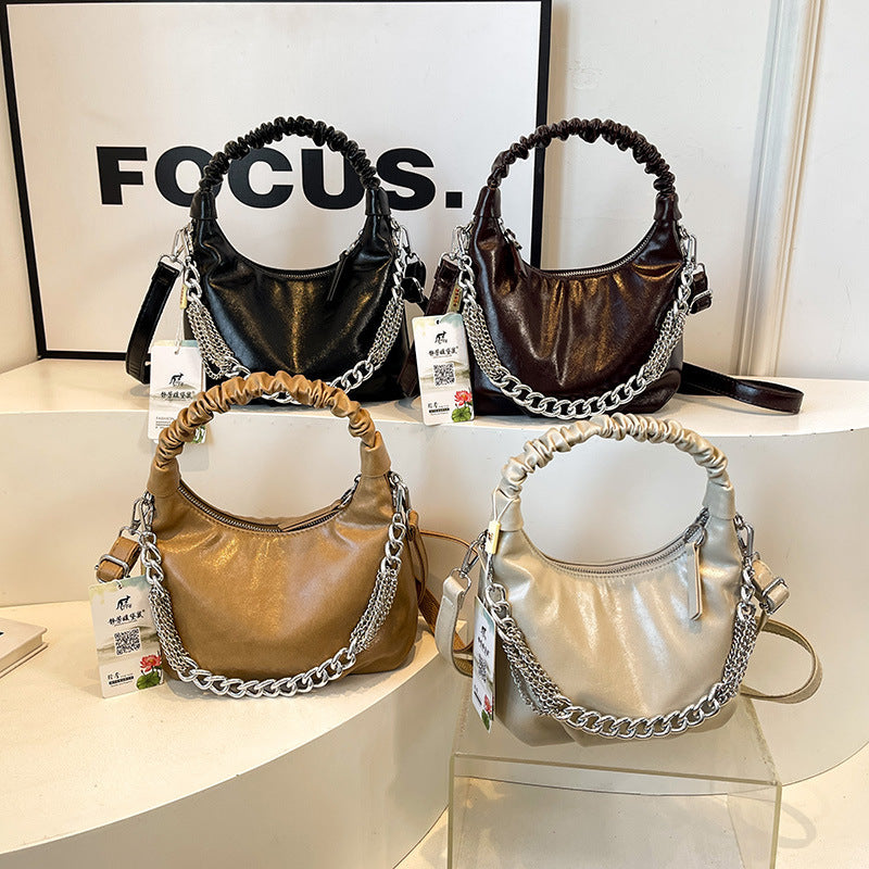 Fashion Pleated Handbag Crossbody Bag with Folding Design in Multiple Colors - fashion pleated handbag crossbody