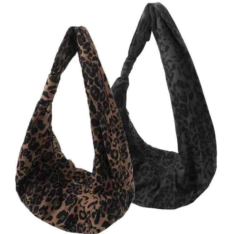 Fashion Pleated Leopard Print Crossbody Bag with Canvas Dumpling Design - fashion pleated leopard print crossbody