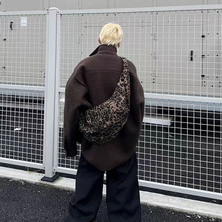Fashion Pleated Leopard Print Crossbody Bag with Canvas Dumpling Design - fashion pleated leopard print crossbody