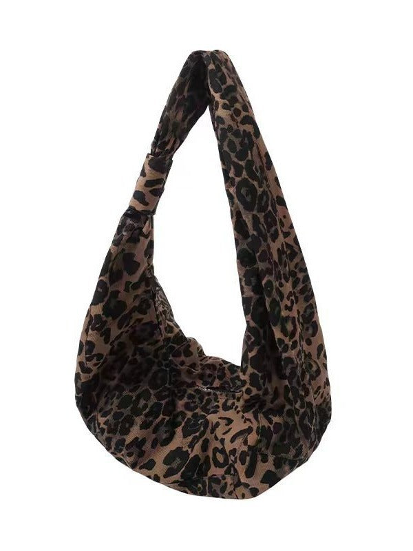 Fashion Pleated Leopard Print Crossbody Bag with Canvas Dumpling Design - fashion pleated leopard print crossbody