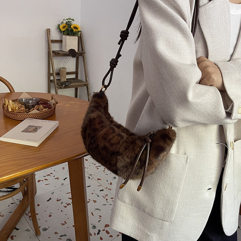 Fashion Plush Shoulder Bag for Fall Winter in Multiple Colors - fall winter fashion plush shoulder bag