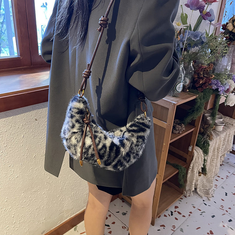 Fashion Plush Shoulder Bag for Fall Winter in Multiple Colors - fall winter fashion plush shoulder bag