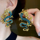Fashion Retro Chinese Zodiac Dragon Earrings for Women in Silver and Green - Dragons Your Ears: Studs! united states