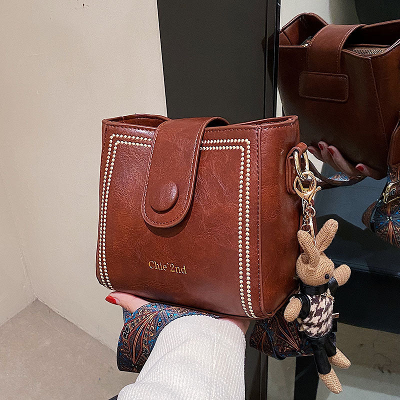 Fashion Retro High Texture Shoulder Messenger Bag with Pendant and Leather Lining - for Women fashion retro high