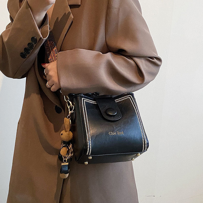 Fashion Retro High Texture Shoulder Messenger Bag with Pendant and Leather Lining - for Women fashion retro high