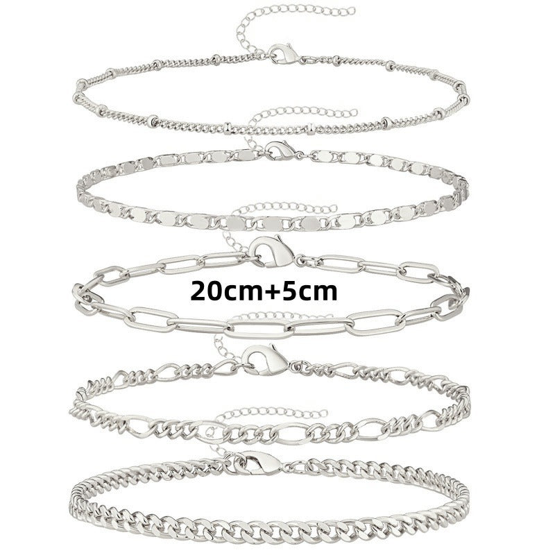 Fashion Retro Metal Gold Silver Bracelet and Anklet Set 10 Pieces - Teleplus fashion retro metal
