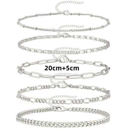 Fashion Retro Metal Gold Silver Bracelet and Anklet Set 10 Pieces - Teleplus fashion retro metal