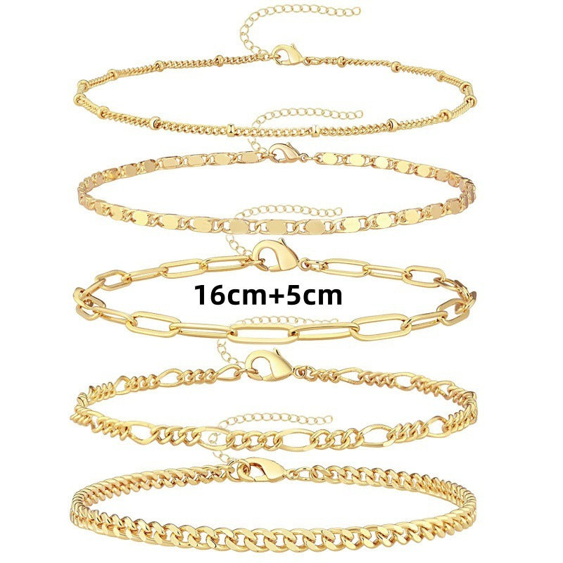 Fashion Retro Metal Gold Silver Bracelet and Anklet Set 10 Pieces - Teleplus fashion retro metal