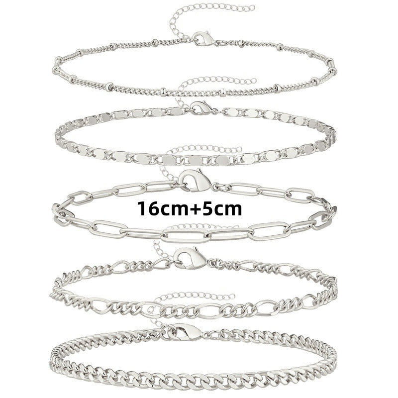 Fashion Retro Metal Gold Silver Bracelet and Anklet Set 10 Pieces - Teleplus fashion retro metal