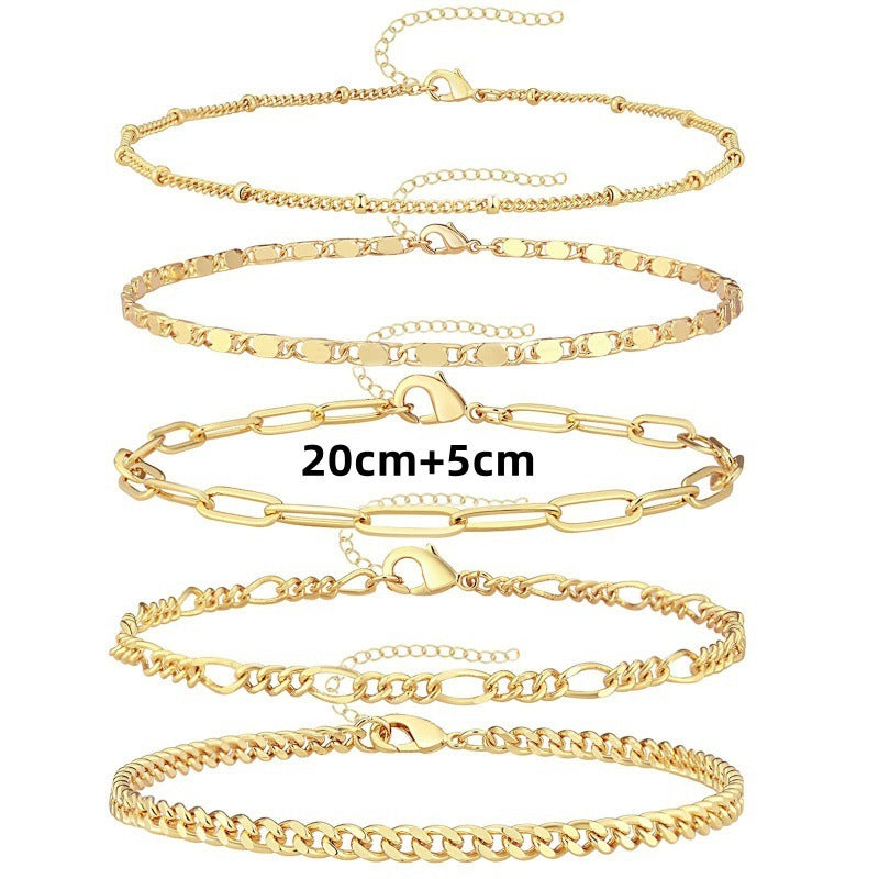 Fashion Retro Metal Gold Silver Bracelet and Anklet Set 10 Pieces - Teleplus fashion retro metal