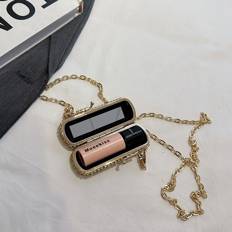 Fashion Rhinestone Evening Bag with Round Hard Suitcase Design - rhinestone evening bag fashion