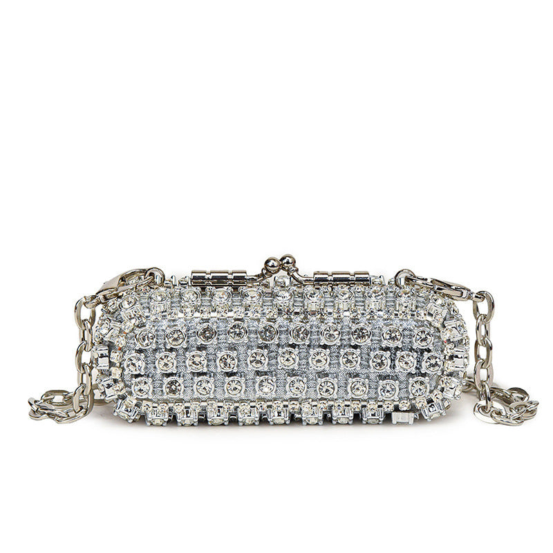 Fashion Rhinestone Evening Bag with Round Hard Suitcase Design - rhinestone evening bag fashion