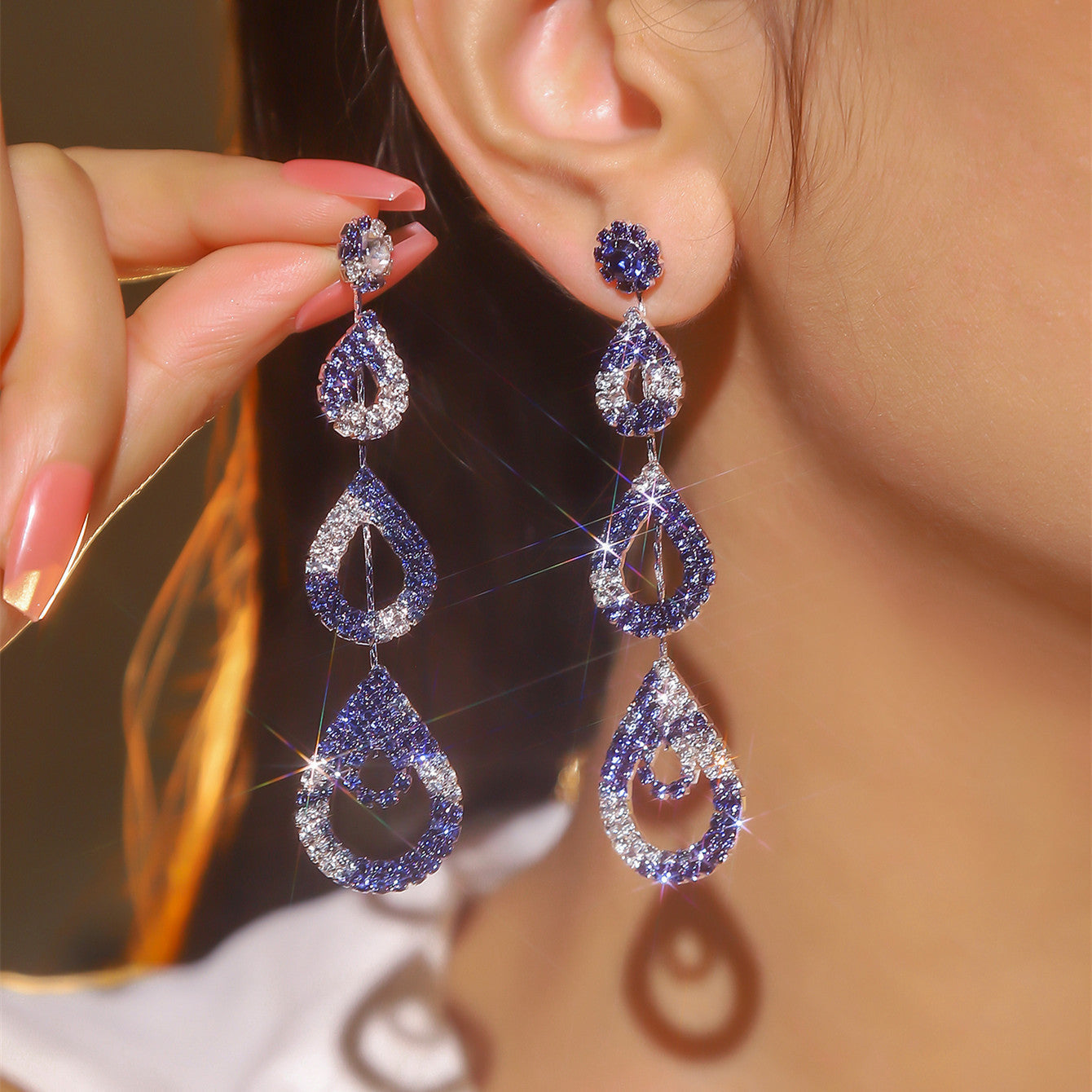 Fashion Rhinestone Long Earrings For Women - Sparkle Like a Fairy with Silver White Earrings