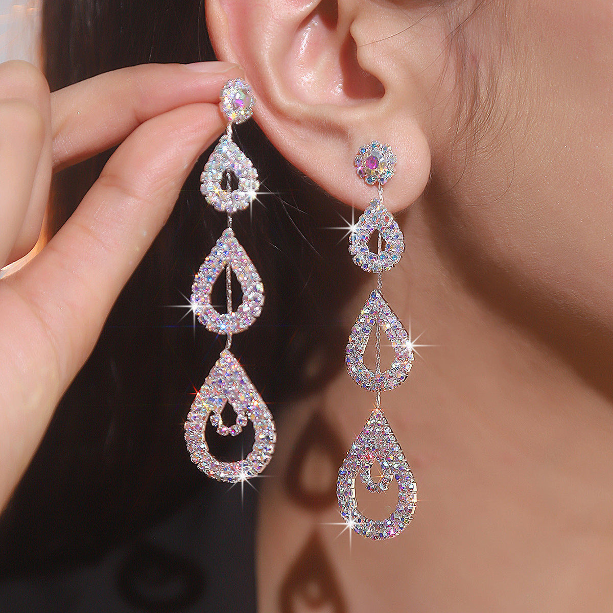 Fashion Rhinestone Long Earrings For Women - Sparkle Like a Fairy with Silver White Earrings