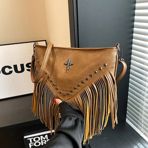 Fashion Rivet Crossbody Bag in Multiple Colors with Tassels - Teleplus fashion rivet crossbody bag