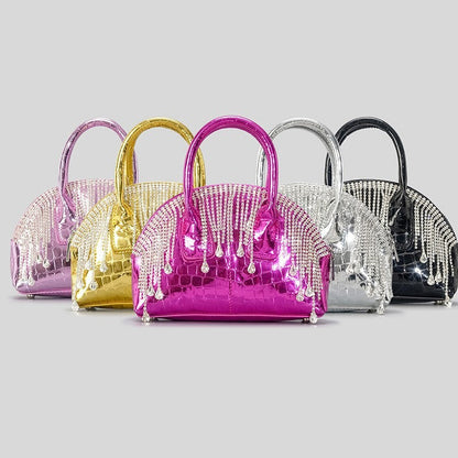 Fashion Shiny Surface Chain Shoulder Messenger Bag with Tassel and Crocodile Pattern - Teleplus fashion shiny surface