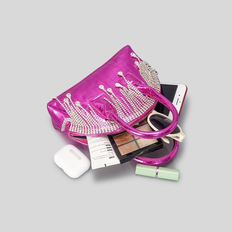 Fashion Shiny Surface Chain Shoulder Messenger Bag with Tassel and Crocodile Pattern - Teleplus fashion shiny surface