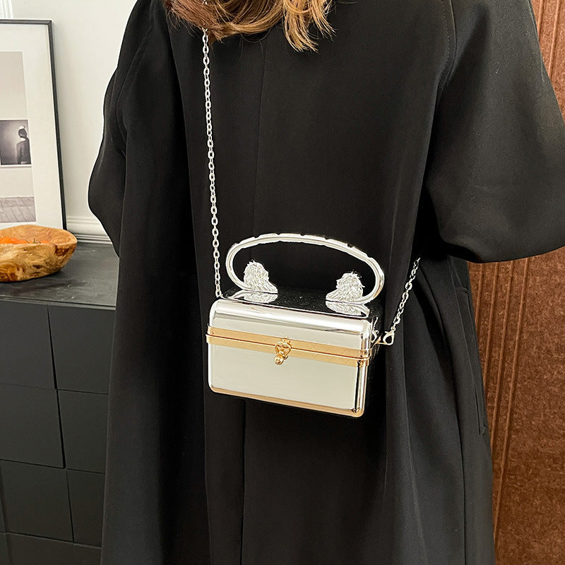 Fashion Shiny Surface Crossbody Bag in Gold and Silver Acrylic - Teleplus fashion shiny surface crossbody bag