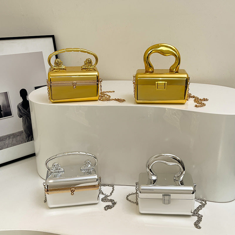 Fashion Shiny Surface Crossbody Bag in Gold and Silver Acrylic - Teleplus fashion shiny surface crossbody bag