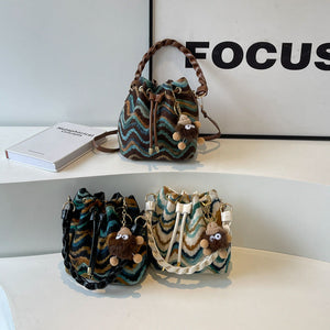 Fashion Shoulder Bag with Sandwich Pocket and Ribbon Pendants - Teleplus Ribbons shoulder bag fashion