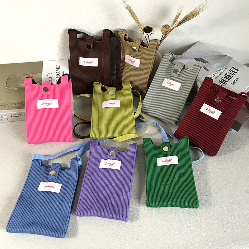 Fashion Shoulder Crossbody Vest Phone Bag in Light Pink Sky Blue Retro Red Gray Ash - Teleplus simple knitting bag wool