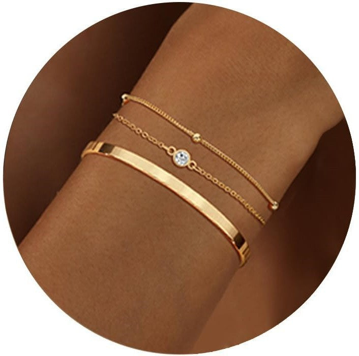 Fashion Simple Bracelet Women’s Electroplated Three-piece Set - Fashion Simple Bracelet Set for Women in Gold